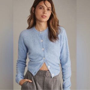 Pilcro for Anthropologie Light Blue Women's Button-Up Crewneck Sweater